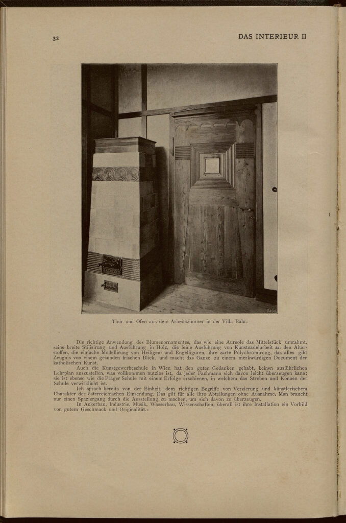 1901 DAS INTERIEUR II Hauptteil Seite 32 Joseph Maria Olbrich Ofen aus dem Arbeitszimmer in der Villa Bahr.