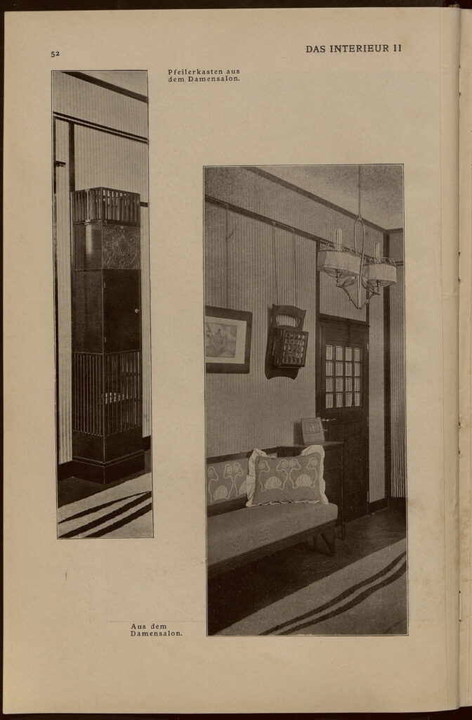 1901 DAS INTERIEUR II Hauptteil Seite 52 Joseph Maria Olbrich Pfeilerkasten aus dem Damensalon, Aus dem Damensalon der Villa Bahr