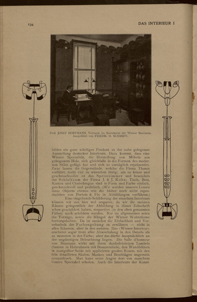 1900 DAS INTERIEUR I Hauptteil Seite 134 Prof. Josef Hoffmann, Vorraum im Secretariat der Wiener Secession. Ausgeführt von Friedr. O. Schmidt.