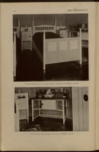 1901 DAS INTERIEUR II Hauptteil Seite 12 Bett und Nachtkästchen mit gelben Kacheln. Entworfen von Wilhelm Schmidt Waschtisch mit Marmorplatte. Entworfen Wilhelm Schmidt