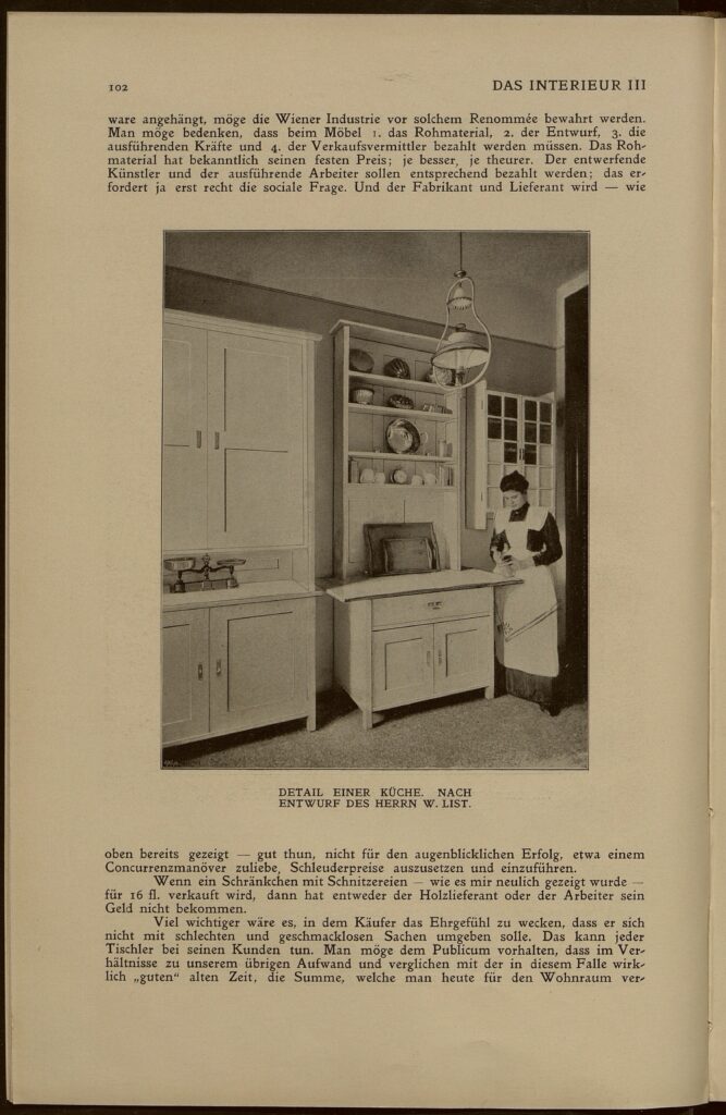 1902 DAS INTERIEUR III Hauptteil Seite 102 Detail einer Küche. Nach Entwurf des Herrn W. List.