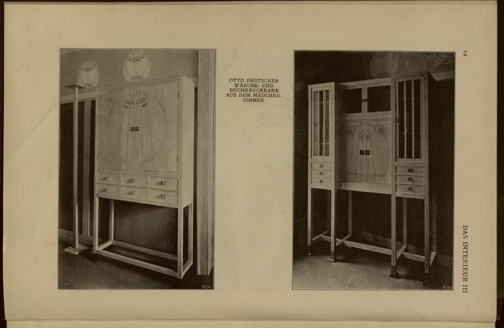 1902 DAS INTERIEUR III Hauptteil Seite 12 Otto Prutscher Wäsche und Bücherschrank aus dem Mädchenzimmer