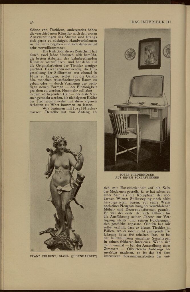 1902 DAS INTERIEUR III Hauptteil Seite 36 Josef Niedermoser Aus einem Schlafzimmer Franz Zelezny, Diana ( Jugendarbeit)