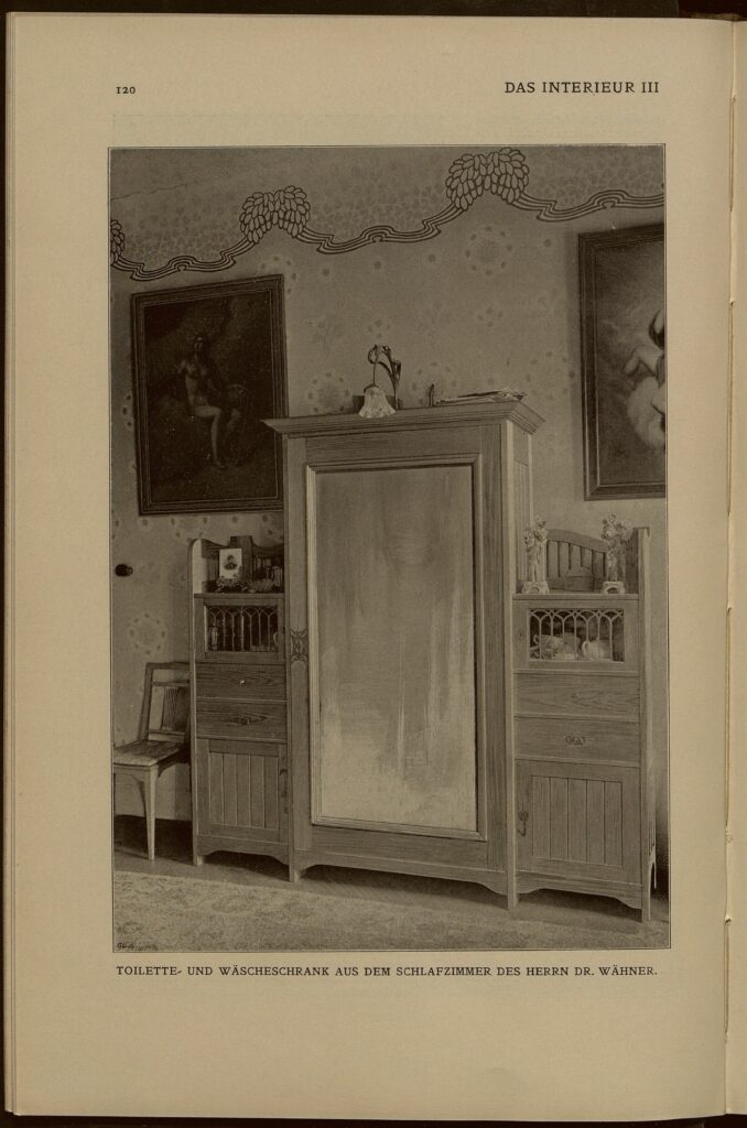 1902 DAS INTERIEUR III Hauptteil Seite 120 Joseph Urban, Toilette und Waschschrank aus dem Schlafzimmer aus der Wohnung des Herrn Dr. Wähner.