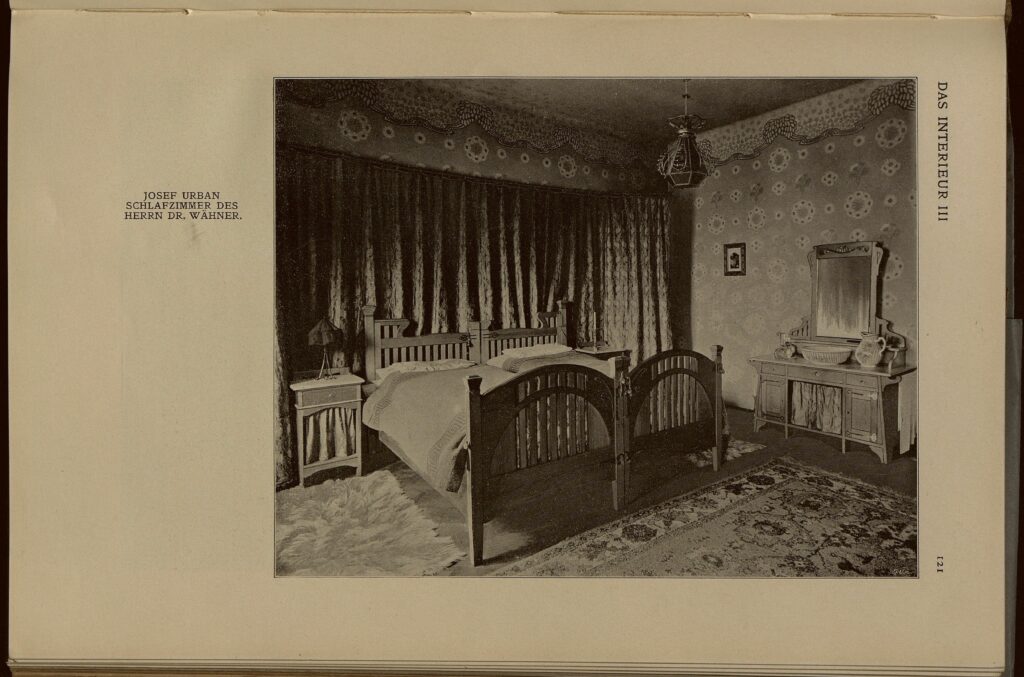 1902 DAS INTERIEUR III Hauptteil Seite 121 Joseph Urban, Schlafzimmer in der Wohnung des Herrn Dr. Wähner.