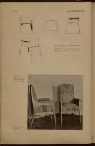 1900 DAS INTERIEUR I Hauptteil Seite 180 Fig. 5. Fauteuil für Speisezimmer in grau getöntem Eichenholz. Vergleiche die photographische Aufnahmen der ausgeführten Fauteuil auf Seite 183.
