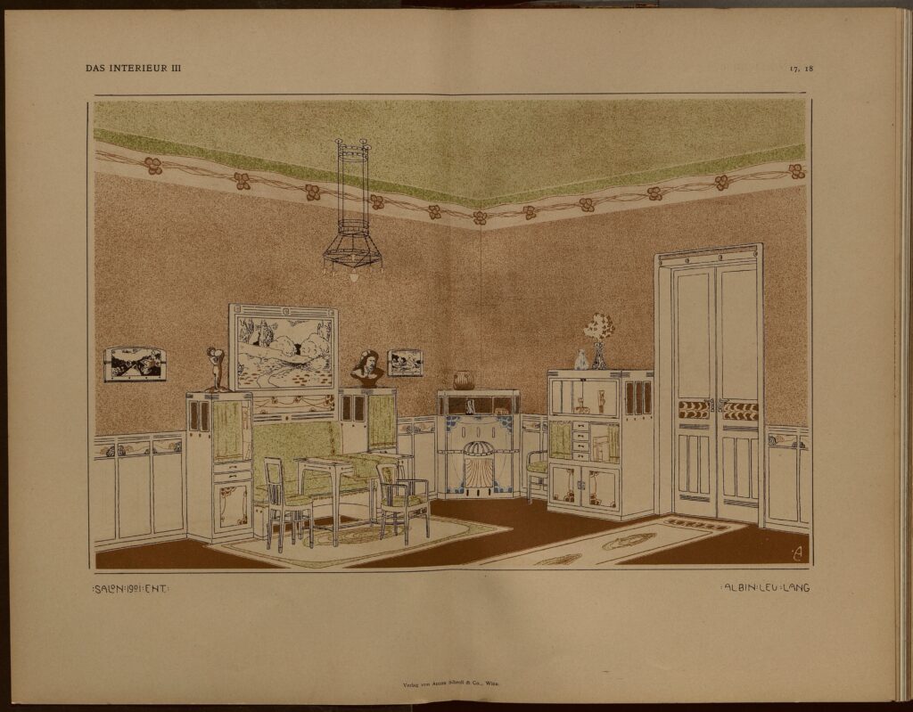 1902 DAS INTERIEUR III Bildteil Tafel 17 - 18 Salon Ent. Albin Leu Lang. Verlag von Anton Schroll & Co. Wien.