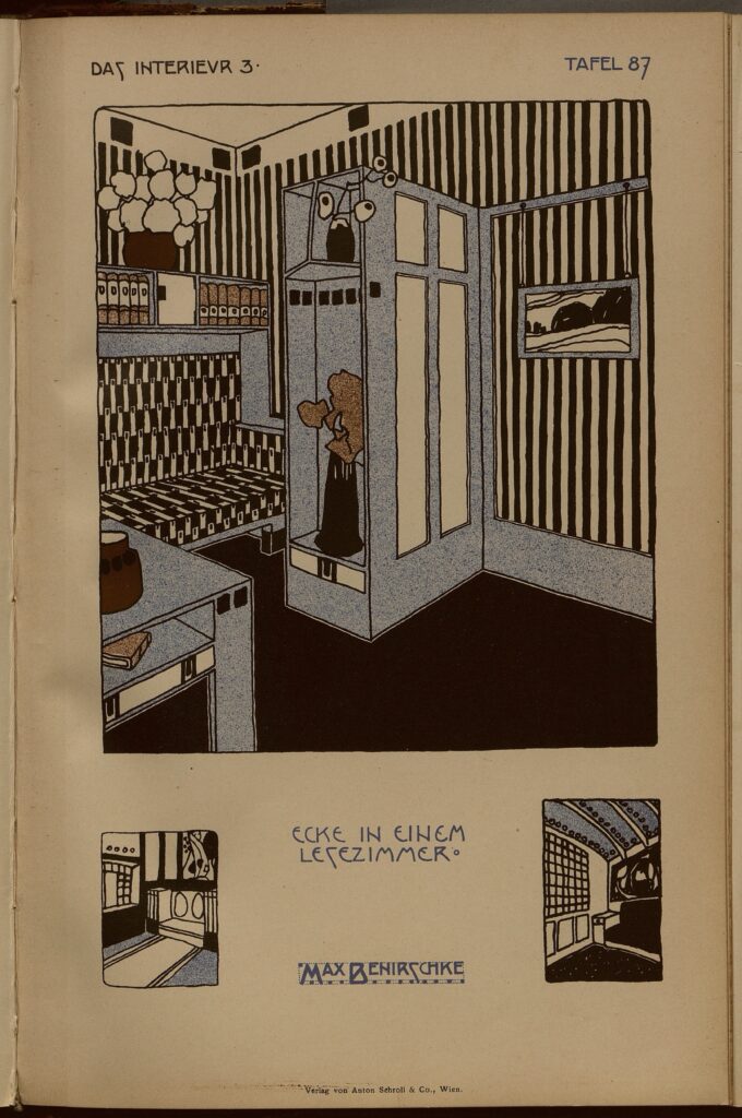 1902 DAS INTERIEUR III Bildteil Tafel 87 Ecke in einem Lesezimmer. Max Benirschke. Verlag von Anton Schroll & Co. Wien.