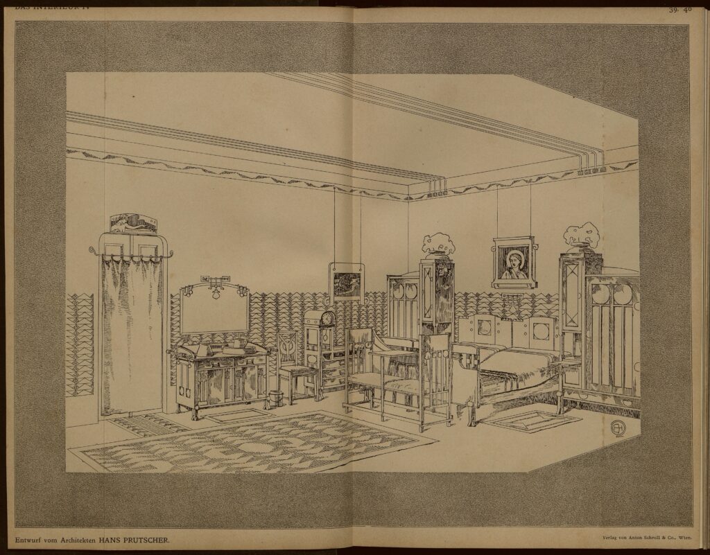 1903 DAS INTERIEUR IV Bildteil Tafel 39 - 40 Entwurf vom Architekten Hans Prutscher. Verlag von Anton Schroll & Co. Wien.