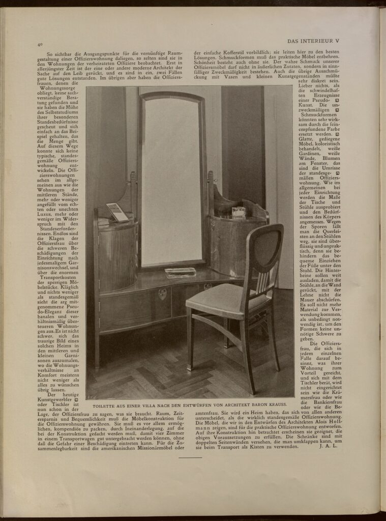 1904 DAS INTERIEUR V Hauptteil Seite 40 TOILETTE AUS EINER VILLA NACH DEN ENTWÜRFEN VON ARCHITEKT BARON KRAUSS.